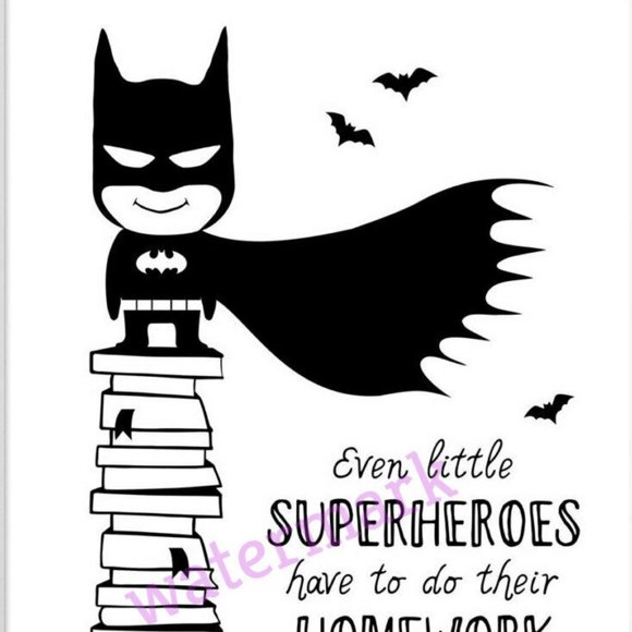 LITTLE SUPERHEROES HOMEWORK QUOTE PHOTO 13x19 - Picture 2 of 3